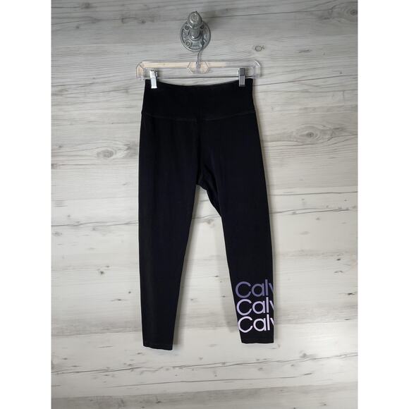 Calvin Klein Performance Pants Womens Small Black High Rise Stretch Leggings - Picture 1 of 7